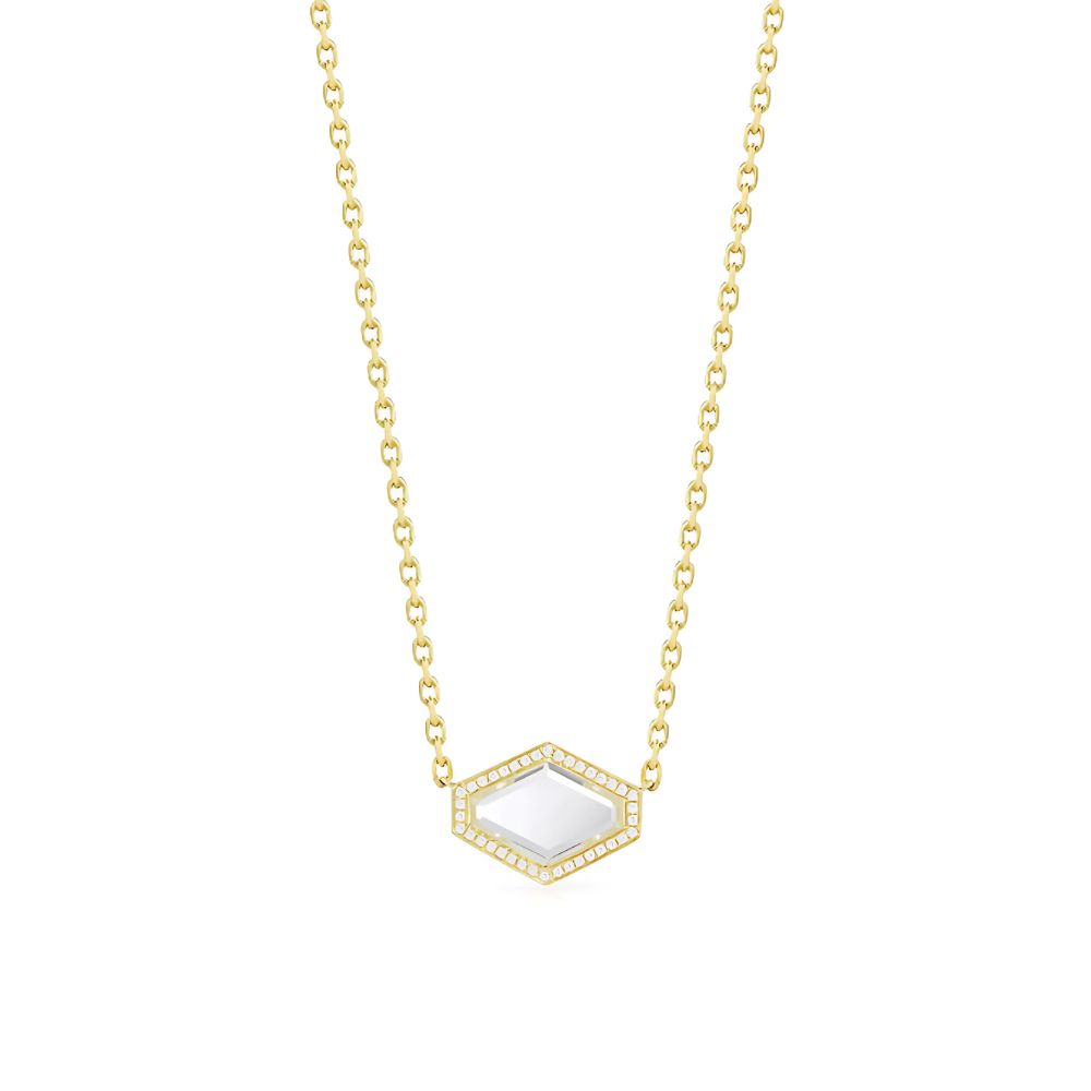 Walters Faith Bell 18k Yellow Gold, Diamond & Elongated Hexagonal Rock Crystal Necklace